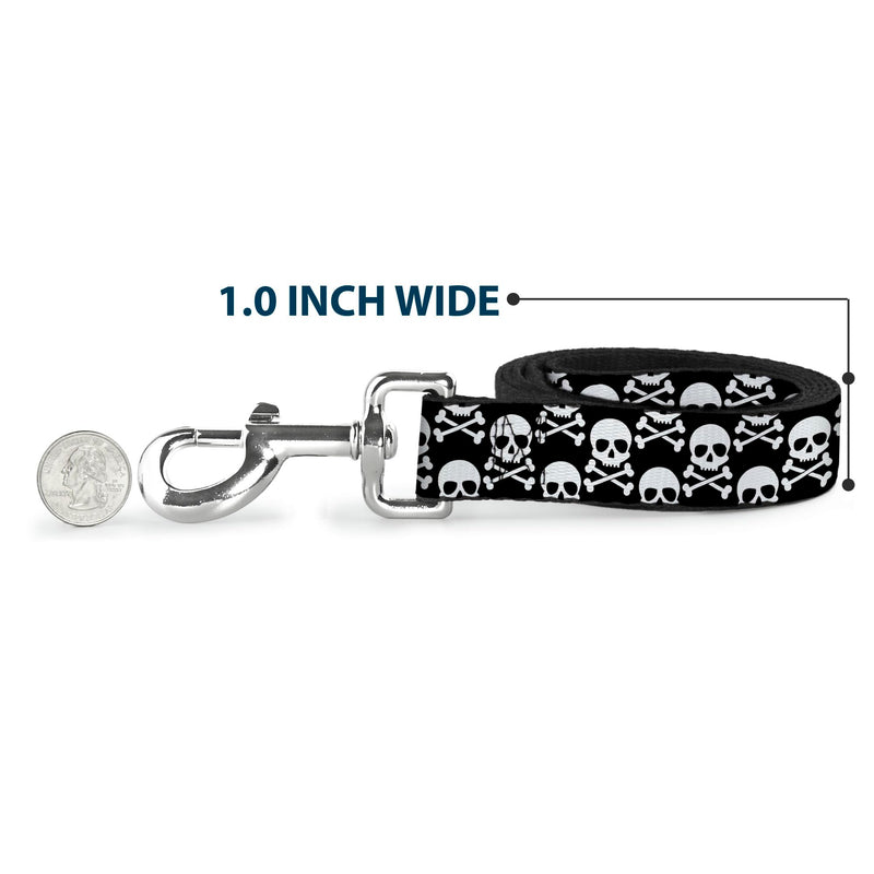 Buckle-Down Pet Leash, Dog Leash, Skull Cross Bones Staggered Black White, 4 Feet Long 0.5 Inch Wide 4 Feet Long - 1/2" Wide - PawsPlanet Australia