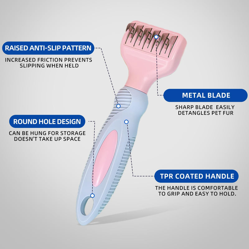 Professional Pet Dematting Comb for Dogs and Cats, Stainless Steel Rounded Teeth, Gentle Knot and Tangle Removal Tool, Grooming Supplies