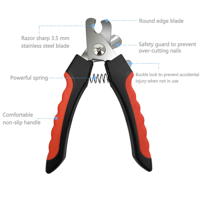 Pet Nail Clippers and Trimmers Set Safety Guard to Avoid Over Cutting Razor Sharp Blades Grooming Tool for All Small Large Dog Cat Red - PawsPlanet Australia