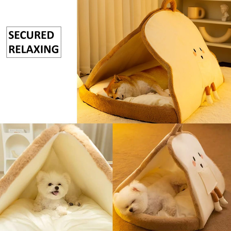 Portable Pet Cave for Puppy Kitten Cute Toast Design for Small Pets Cosy Cuddler (L: up to 11lbs) L: up to 11lbs - PawsPlanet Australia