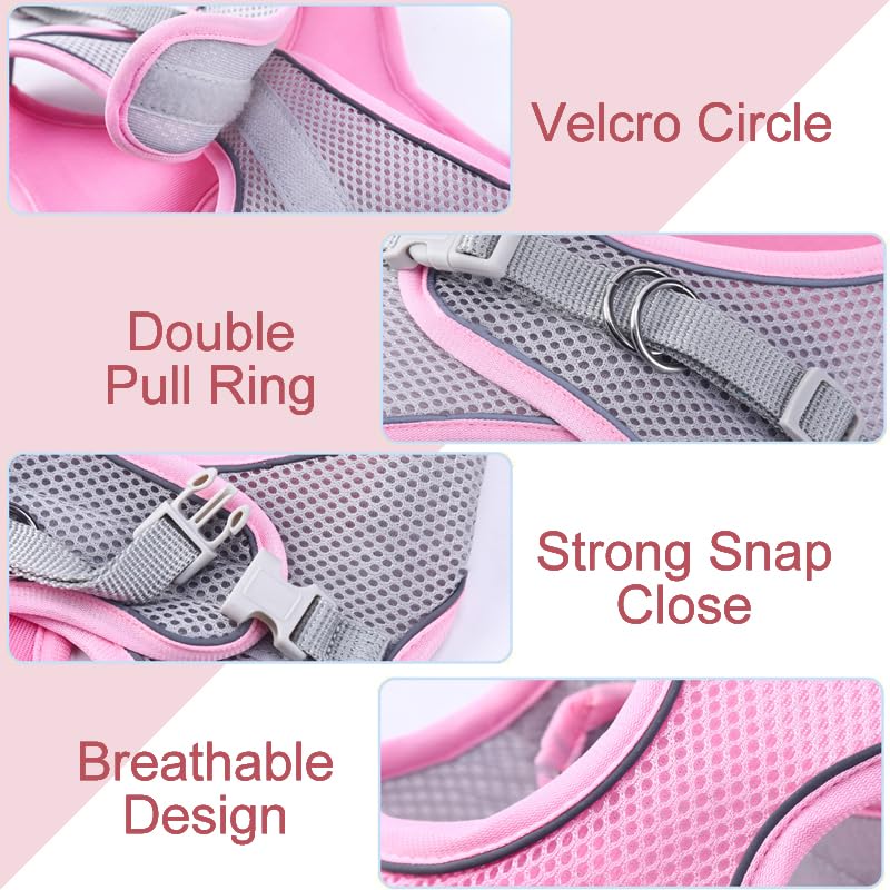 Cat Harness and Leash Set Soft Adjustable Escape Proof Cat Leash Breathable Comfortable Vest Easy to Wear Kitten/Small Dogs Harness for Outdoor Walking Pink XXS XX-Small - PawsPlanet Australia