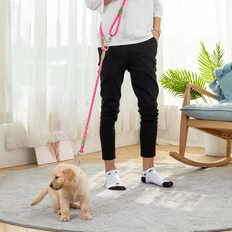 pawstrip Hands Free Dog Leash Waist & Crossbody Rope with Slip Lead Durable for 2 Dogs Nylon Reflective Heavy Duty Hiking Bungee Leash for Small Large Dogs (Pink) Pink