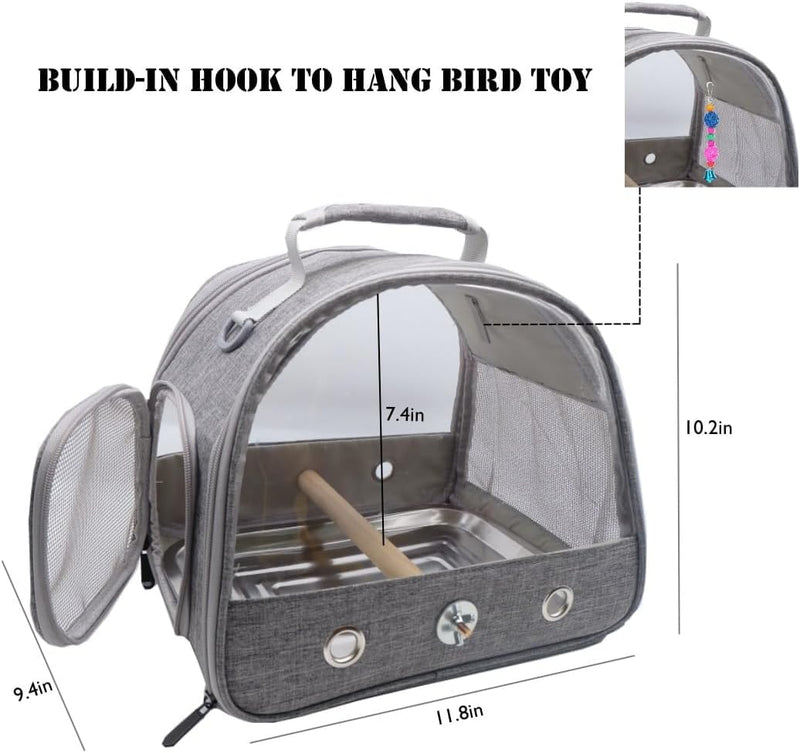 Bird Travel Carrier with Stand Perch and Stainless Tray,Portable Small Bird Parrot Parakeet Cockatiel Carrier for Hiking,Airline Approved. (Grey) - PawsPlanet Australia