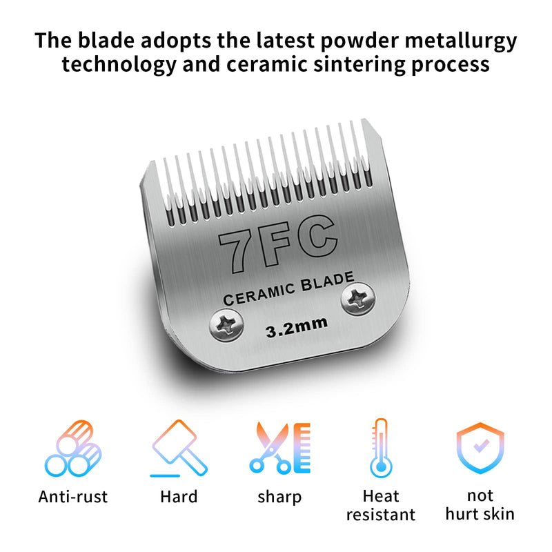 3 Pack 7FC Detachable Pet Dog Grooming Ceramic Blades,Compatible with Andis,Oster A5,Wahl KM-10 Series,Size 7FC Blade 1/8-Inch 3.2MM Cut Length 3pc 7fc:1/8''(3.2mm) - PawsPlanet Australia