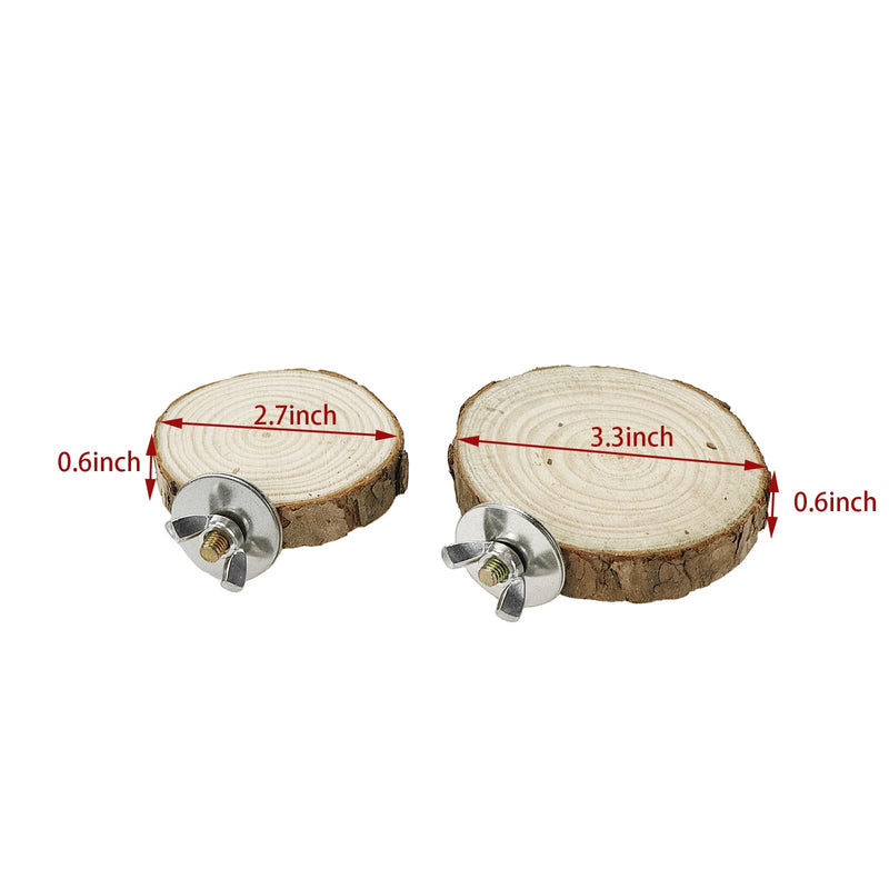 Wood Bird Perch Stand for Cage, Natural Round Wooden Parrot Platform Bird Perch Bird Toy for Canary Parakeet Cockatiel Parrot Budgie Sparrow (2 Pcs, 3.3inch & 2.7inch) Style A - PawsPlanet Australia