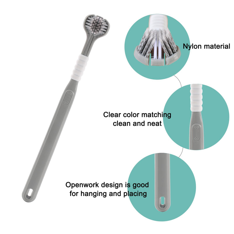 CGO Three-Sided Dog Toothbrush for Large Dogs – 4-Piece Three-Head Pet Toothbrush, Gentle Cleaning, Extra-Soft Bristles, Three-Sided Dog Teeth Cleaning Set, Comprehensive Oral Care (Gray-White)