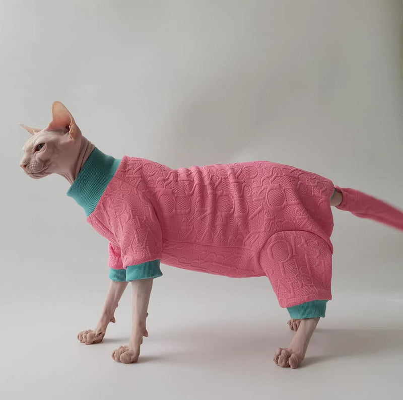 Hairless Cat Clothes Sphynx Cat Pajamas Outfits Kitten Clothes with Hat Tail Cover Pet Apparel for Cornish, Rex Devon Medium Set with Hat and Tail Cover - PawsPlanet Australia