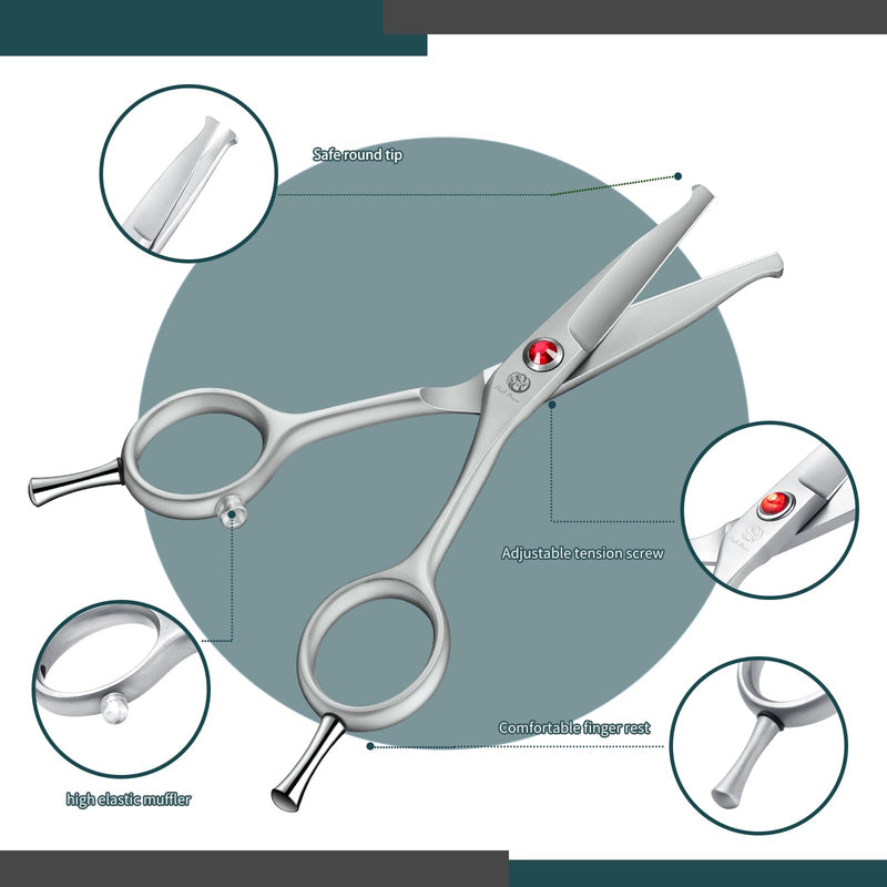 Purple Dragon Small Dog Scissors Straight with Professional Gray Anti-Glare Coating and Silencer, Safe Round Head, Straight Scissors