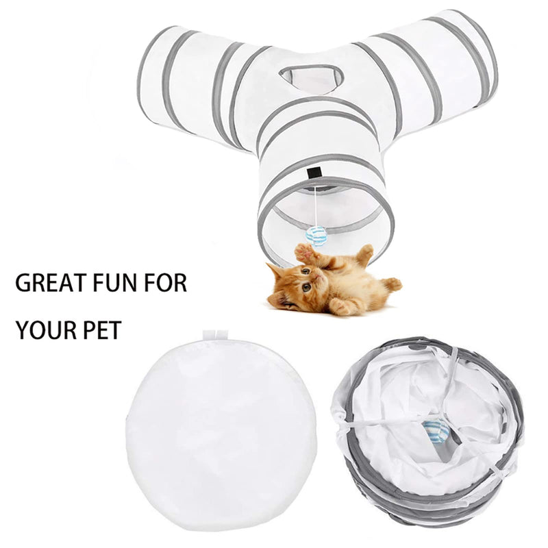zhl Cat Toys Cat Tunnel and Cat Cube Pop Up Collapsible Kitten Indoor Outdoor Toys-Collapsible 3 Way or 1wayCat Tube- for Cat, Puppy, Kitty, Kitten, Rabbit white - PawsPlanet Australia