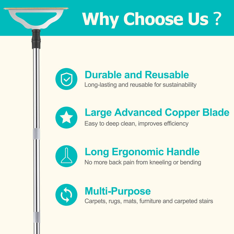 Carpet Rake for Pet Hair Removal - Reusable Pet Hair Remover for Carpet Long Handle, Advanced Dog Hair Broom, Cat Fur Brush, Lint Remover Scraper for Carpets, Rugs, Mats, Couch, Furniture - PawsPlanet Australia