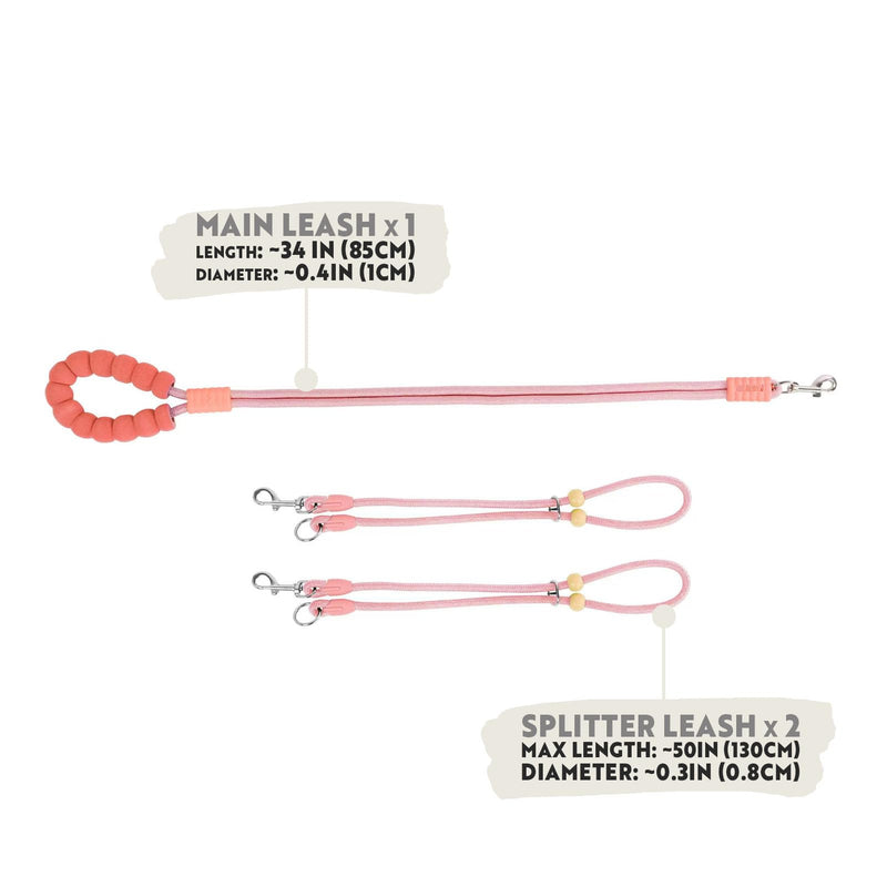 Hands Free Dog Leash, Double Leash for 2 Dogs, Crossbody Wear with Adjustable Length Split Leads and Padded Handles Blush Two Dogs
