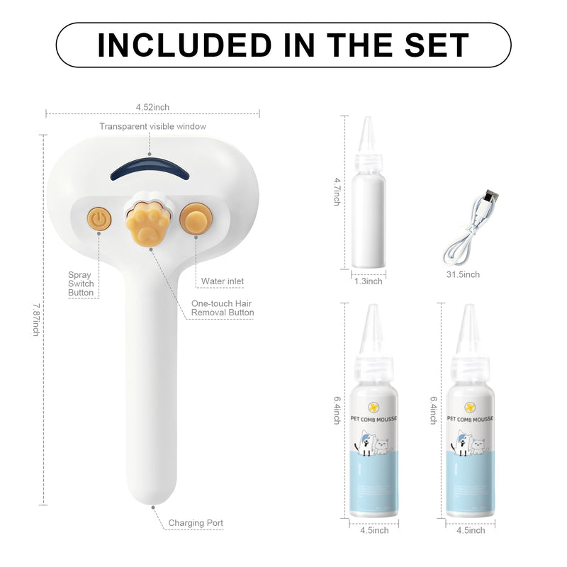 Pet Steam Brush for Dog & Cat – shower bath brush – Steam for Shedding & Grooming Water Brush for Long & Short Haired Pets Spritz Defur Comb 3-in-1 Spray Hair Removal Comb Includes 2*Waterless Shampoo 7.8"-2*Shampoo - PawsPlanet Australia