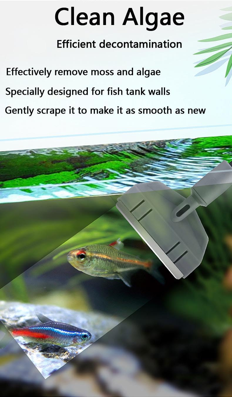 6-in-1 Aquarium Cleaning Tools Fish Tank Cleaning Kit with Long Handle, Algae Scraper,Flat Cleaning Pad,Right-Angle Cleaning Pad,Fish Net, Gravel Rake - PawsPlanet Australia