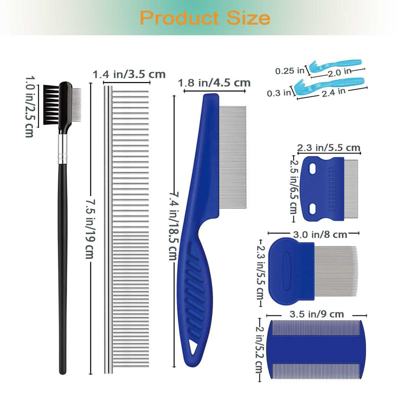 Pet Grooming Comb Kit, Tear Stain Remover Brush, Undercoat Rake for Dogs & Cats, Dematting Tool for Long Haired Dogs Kittens Puppies, Flea Comb for Removal Dandruff Tangles Knots, Shedding Hair & Fur