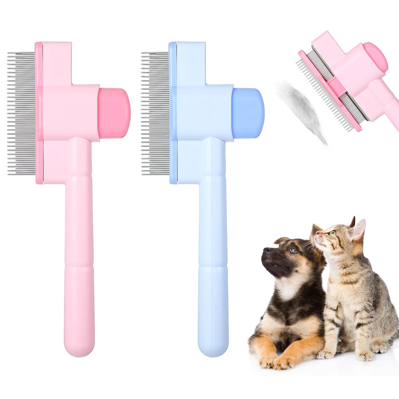 Self Cleaning Flea Comb for Cats and Dogs, 2PCS Fine Tooth Stainless Steel Pet Flea Comb, Lice Treatment Grooming Tool for Kittens Shedding and Massage - PawsPlanet Australia