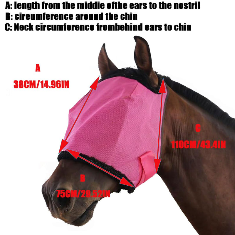 Pink Horse Fly Mask Large Space Breathable UV Protection Comfort Full Face Mesh Horse Fly Mask with Adjustable Strap for Horses Pink