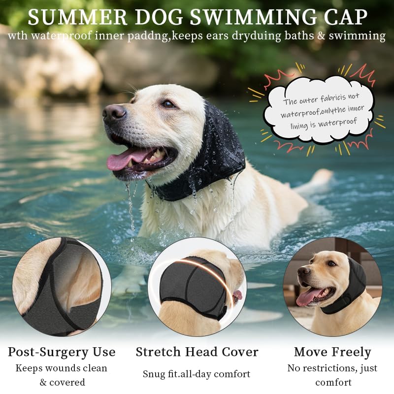 Ear Protection Dog New Year's Eve, Dog Swimming Caps, Adjustable & Waterproof and Noise Protection Dog Earmuffs - For Bathing, Swimming, Thunderstorms, Fireworks and Stress Reduction (Dark Grey, S) darkgray