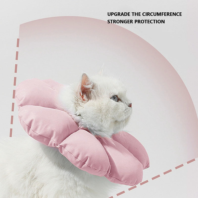 Soft, water-repellent, cute cat cone collar, adjustable recovery collar for wound prevention, secure fit, nylon + PP cotton (pink) Pink S