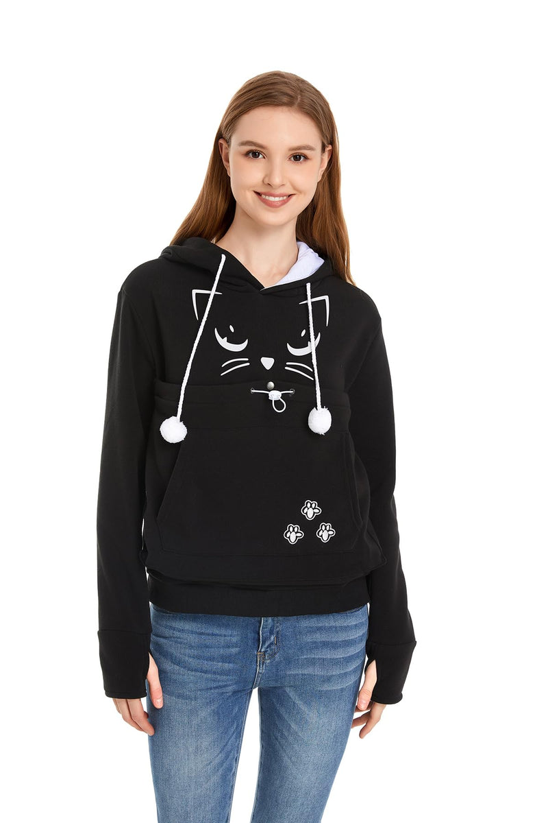 Cat Dog Pouch Hoodie Large Pet Pouch Sweatshirt Puppy Kitten Holder Carrier Pullover Top for Women 4X-Large Cat-black - PawsPlanet Australia