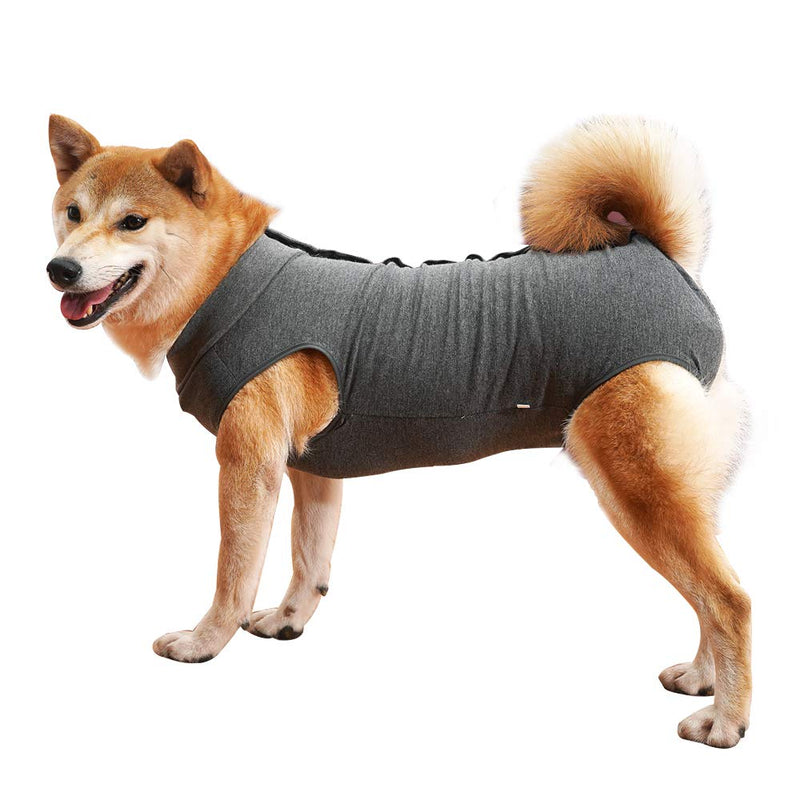 Dog Recovery Suit Abdominal Wound Puppy Surgical Clothes Post-Operative Vest Pet After Surgery Wear Substitute E-Collar & Cone (M, Grey) Medium (Pack of 1)
