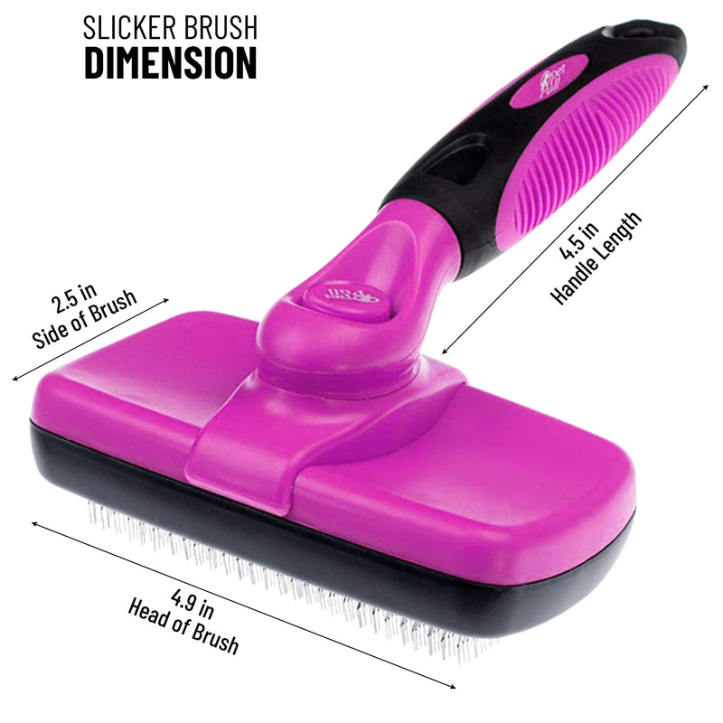 Self Cleaning Slicker Brush for Cat and Dog Coat - Detangler Dog Brush for Shedding & Grooming - Super Easy to Clean Deshedding Grooming Tool Removes Loose Pet Hair, Mats and Tangles (Pink) Pink