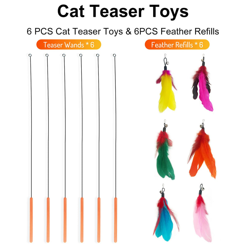 Cat Feather Wands with Replacement Feathers, Interactive Wand Toys, Feathers & Bell, Teaser Wand for Kittens and Adult Cats, Indoor Play to Exercise - PawsPlanet Australia