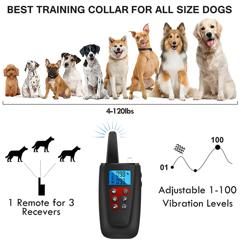 Paipaitek No Shock Dog Training Collar, 3300ft Range Vibrating Dog Collar, IPX7 Waterproof Dog Training Collar with Remote, only Sound and Vibration Collar for Training Dogs Black - PawsPlanet Australia