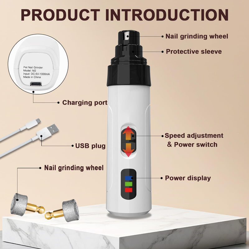 Dog Nail Grinder Upgraded,Professional 2-Speed Pet Nail Trimmer,Quiet and Low-Vibration Dog Nail Trimmers,and 3 Ports for Large,Medium,Small Pets with Hard or Thick Nail - PawsPlanet Australia