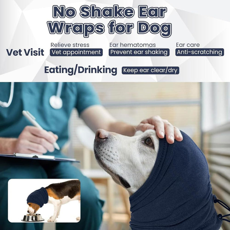Dog Earmuffs Reduces Noise and Calms the Pet Easy to Wear Adjustable Soothing Hood for Dogs and Cats (Dark Blue/S) dark blue S