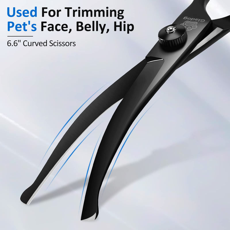 Dog Grooming Scissors Kit with Safety Round Tips, GLADOG Professional 6 in 1 Grooming Scissors for Dogs, Sharp and Heavy-duty Dog Grooming Shears for Dogs Cats Black - PawsPlanet Australia