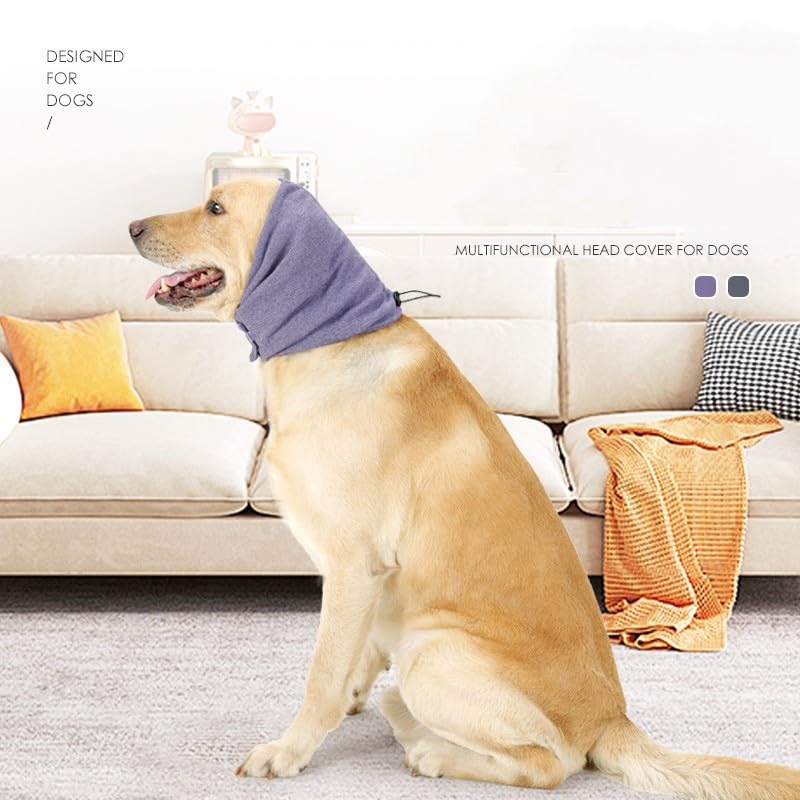 Yanmucy Dog Snood Adjustable Velcro Ear Protectors for Anxiety Relief, Pet Head Covers for Noise Reduction, Neck and Ears Warmer, Anti-Scaring (Grey, L) Grey