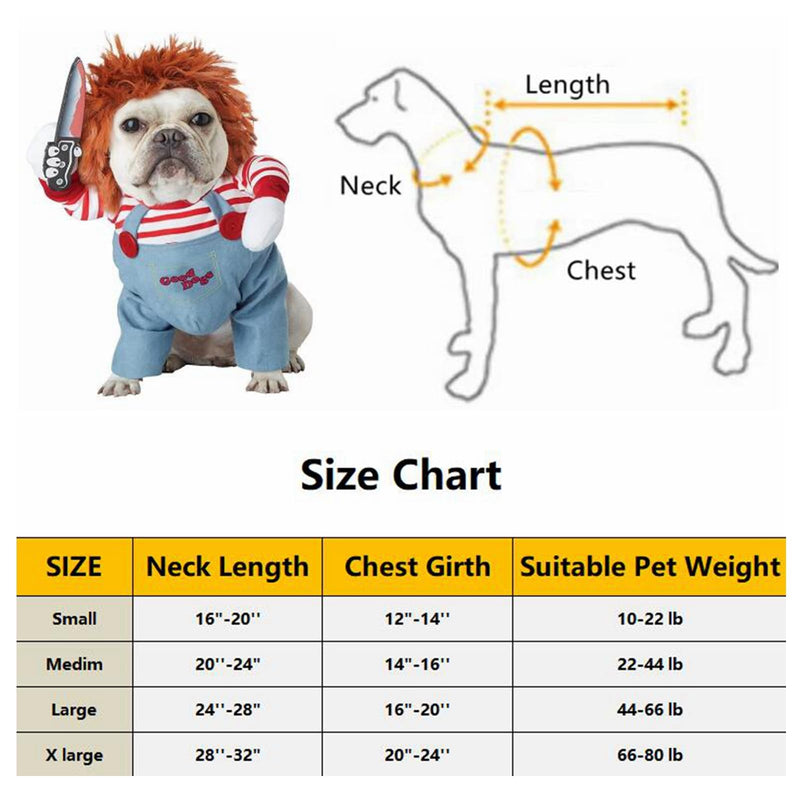 Pet Deadly Doll Dog Costume, Cosplay Halloween Christmas Funny Clothes Party Costume for Small Medium and Large Dogs (Small)