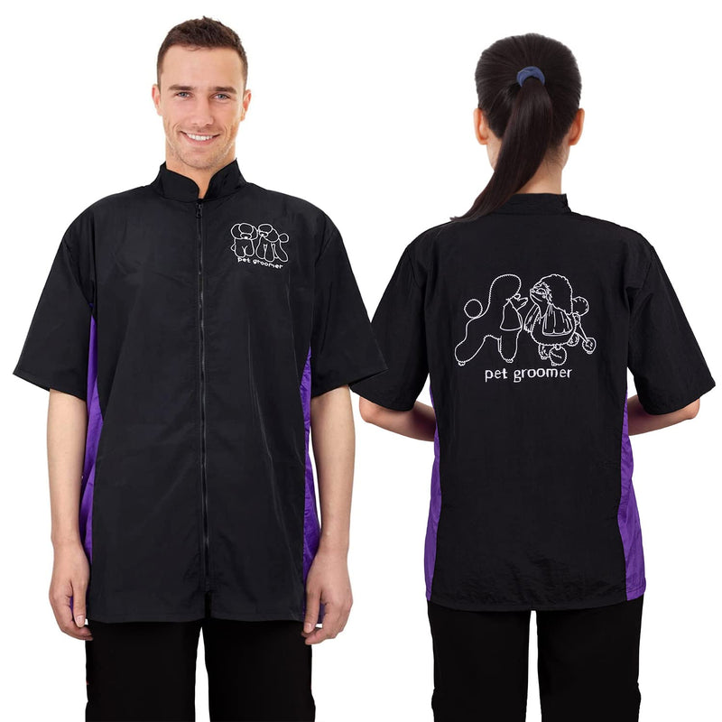 Noverlife Short Sleeves Pet Grooming Workwear with Full Zipper, 3XL Size, Anti-Static Pet Beautician Smock, Lightweight Pet Groomer Cosmetologist Uniforms Style Dog Cat Grooming Jacket for Men Women 3XL（Pack of 1) - PawsPlanet Australia