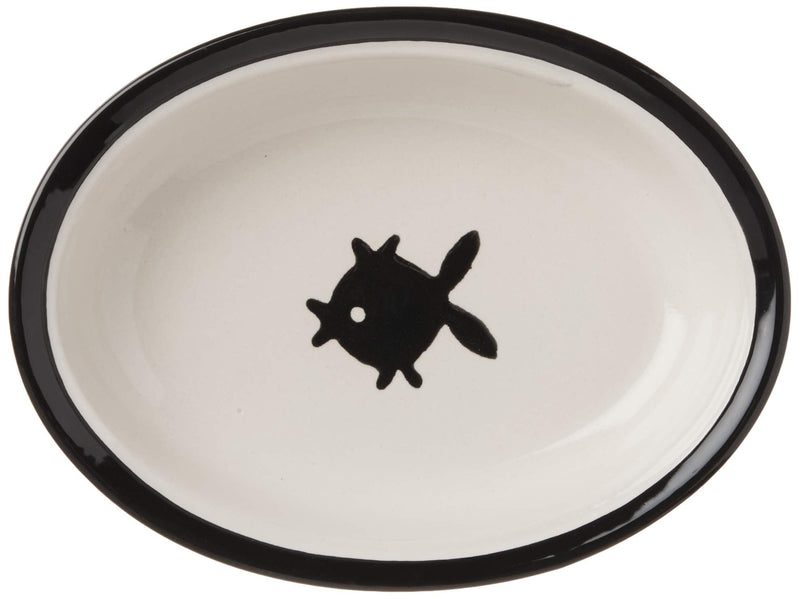 PetRageous 10070 Oval City Pets Stoneware Cat Bowl 6.25-Inch Wide and 1.5-Inch Tall Saucer with 1-Cup Capacity and Dishwasher and Microwave Safe is Great for Cats, Black and Brown