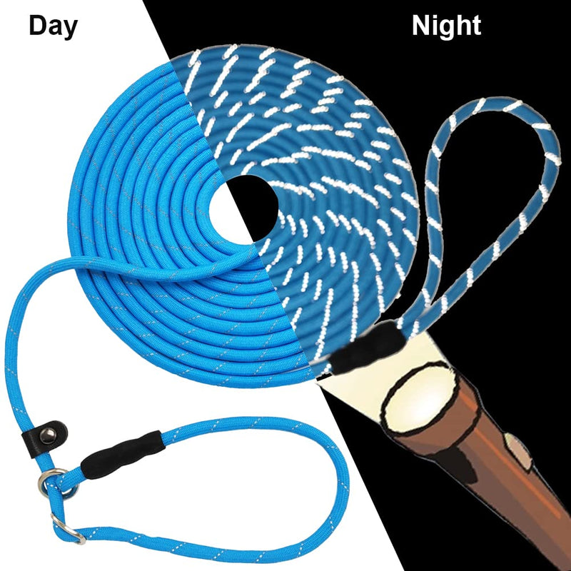 BTINESFUL 10FT / 15FT / 20FT Slip Lead Dog Leash, Reflective 1/3” Rope Leash Long Training Lead for Small Medium Dogs (20ft, Blue) 20ft * 1/3" - PawsPlanet Australia