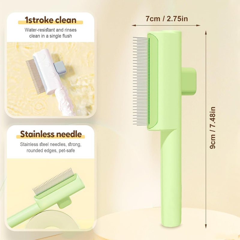 2 Pcs Flea Comb for Pet, Dog Cat Hair Removal Comb with Release Button, Self-Cleaning Grooming Brush for Shedding, Massaging, Short & Long Fur (White&Green) - PawsPlanet Australia