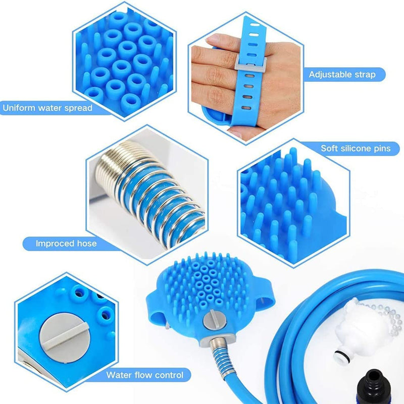 Pet Shower Sprayer Bath Massage Brush,Dog Shower Sprayer Attachment Set Dog Wash with Hose and Shower Attachment Dog Shower Sprayer,for Pet Bathing Washing Outdoor Indoor(2.5 m,Blue) - PawsPlanet Australia