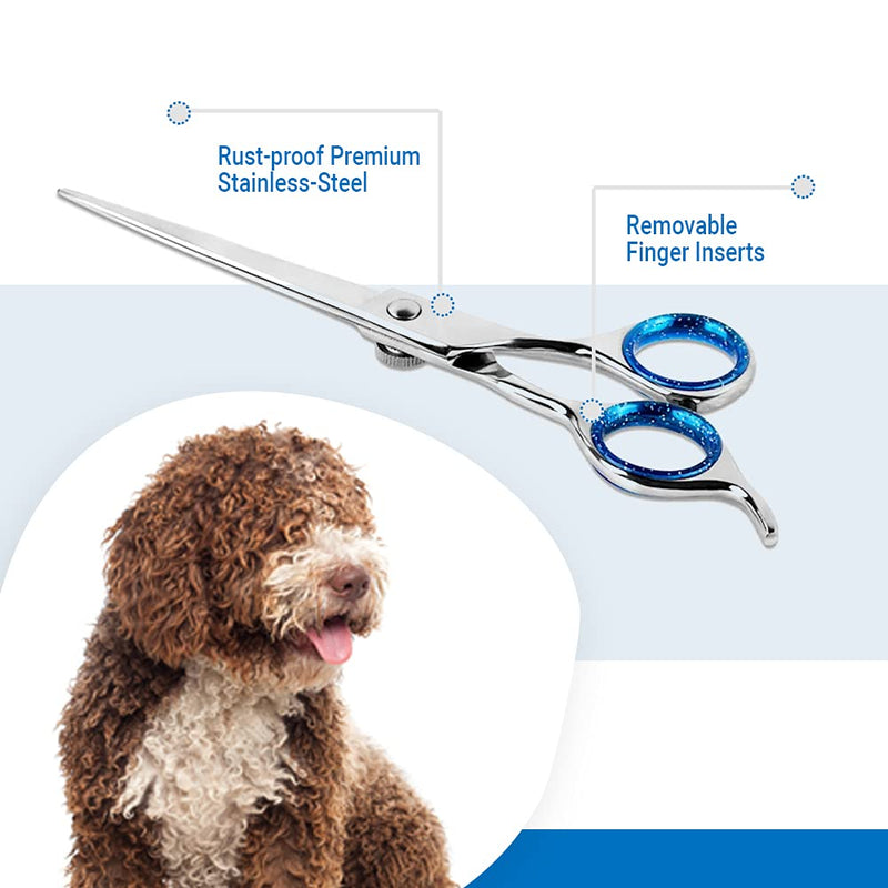 Laazar Pet Grooming Set - 7" Straight Pet Grooming Scissors & 6.5" Pet Thinning Shears with 42 Teeth | Professional Dog Scissors Kit | Use as Cat and Dog Shears 7 Inch - PawsPlanet Australia