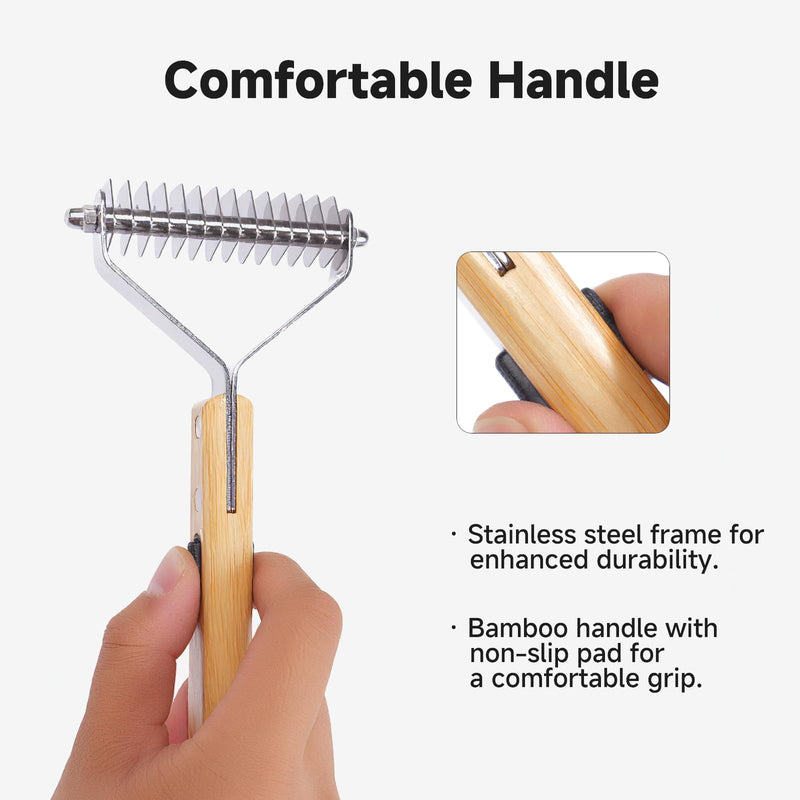 Bamboo Undercoat Rake & Deshedding Comb for Dogs & Cats - Cat & Dog Brush & Dematting Tool for Matted Fur, Pet Grooming Kit with Fur Comb & Flea Comb for Shedding Control Large