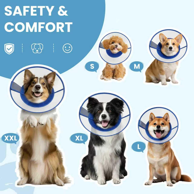 Upgraded Dog Cone Collar After Surgery, Soft Breathable Pet Recovery Collar with Double-Layer Design and Support Plate, Adjustable Dog Cone Collar for Large Medium Dogs, Elizabethan Collar （Blue，XL） Blue XL（Neck：15.35-17.72”）