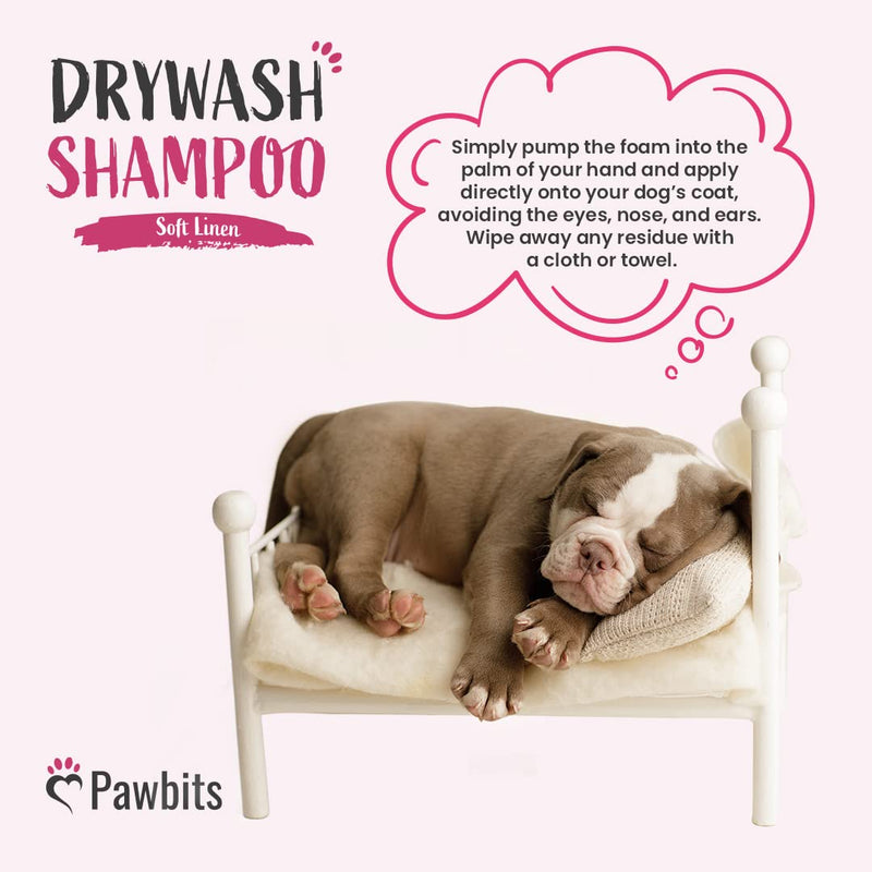 Pawbits Drywash Shampoo for Dogs - Puppy Friendly 3-in-1 Dry Shampoo to Clean, Condition & Detangle – No Water Required (Soft Linen - 200ml) Soft Linen - 200ML - PawsPlanet Australia