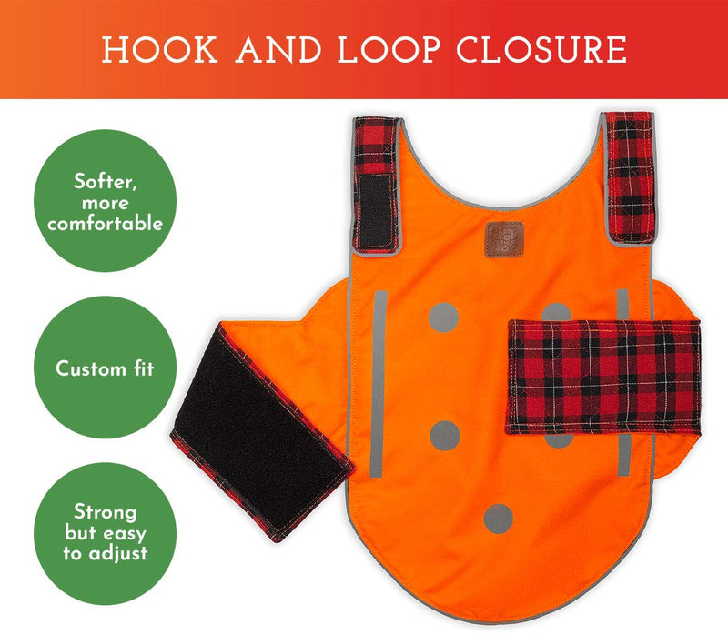 SPOT THE DOG! Reflective Vest - Adjustable Safety Apparel, High Visibility Fluorescent for Walking, Hiking, Camping, Hunting, On or Off Leash (Blaze Orange, Red Plaid, M) Medium - PawsPlanet Australia