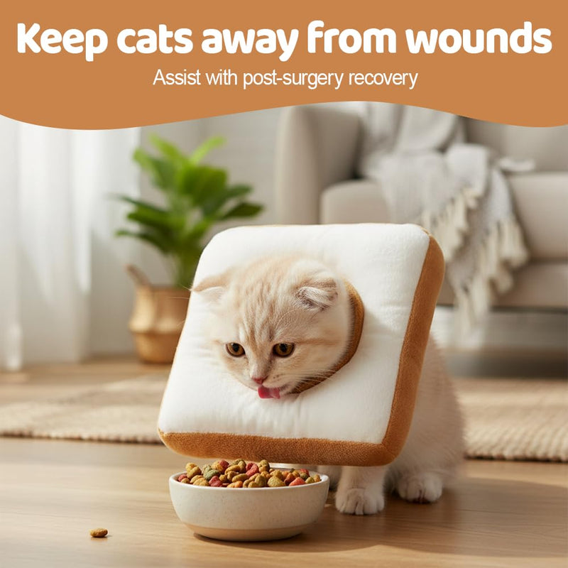 Cat Collar Soft Adjustable Plush Collar in Toast Design, Leak Protection Prevents Licking and Biting for Small to Medium Dogs