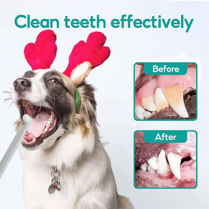 2 Pcs Small Dog & Cat Toothbrush - Soft, 360° Round Teeth Care (White + Grey, Long) White + Grey 1 count (Pack of 2)
