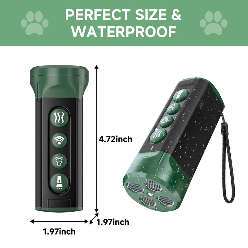 BOKKY 6-in-1 Anti Barking Device for Dogs with 3X Sonic Emitters Convertible Waterproof Dog Bark Deterrent of 4 Ultrasonic Heads Up to 32FT Long - Safe for Dogs Training - Indoor & Outdoor Deep Green