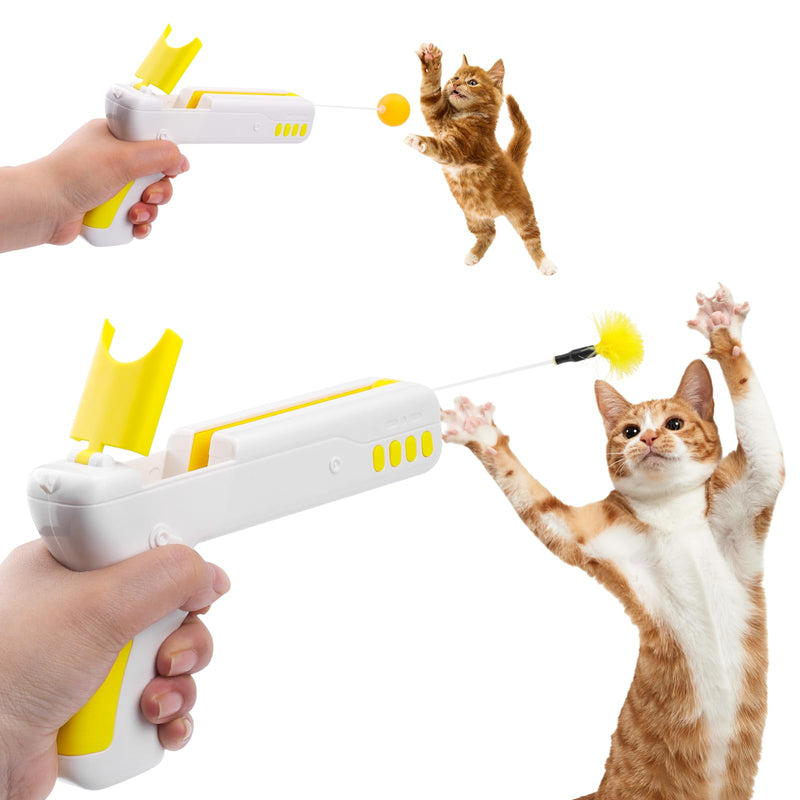 Mity rain 2-in-1 Interactive Cat Toy, Cat Toys for Indoor Cats, Switchable Cat Toy Ball and Cat Wand Feather Launcher Gun, Cat Toys for Bored Indoor Adult Cats - PawsPlanet Australia