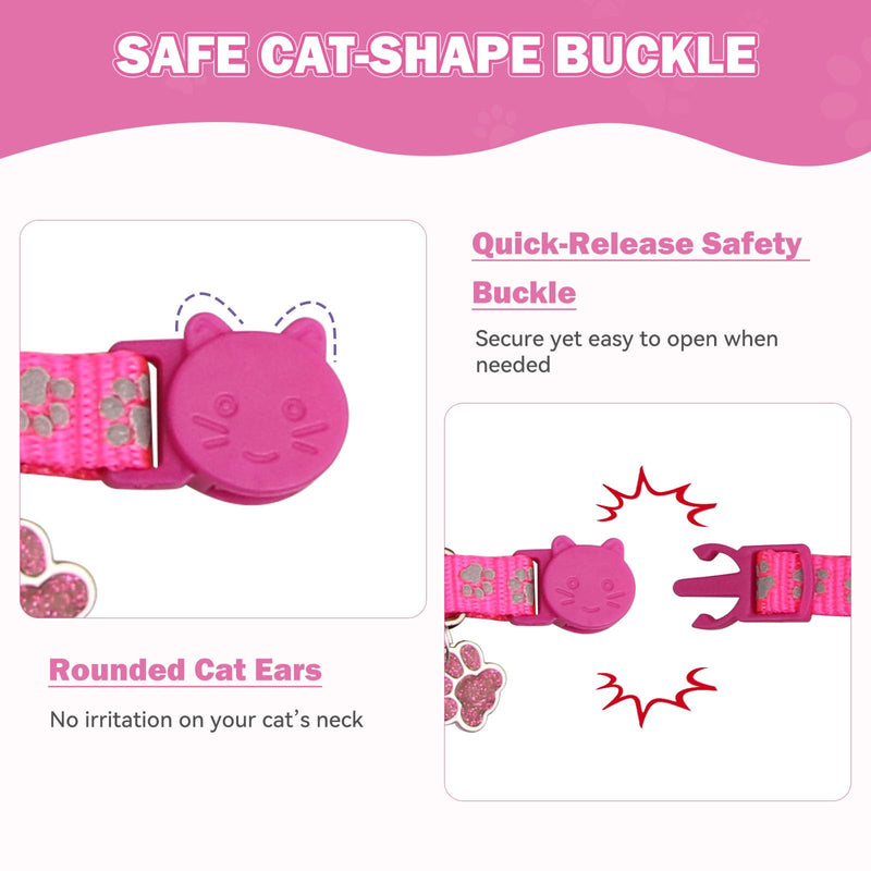 4PCS Breakaway Cat Collars,Reflective Cat Collar with Bells,Kitten Collars for Boy&Girl Cats Breakaway Collar for Cats with Paw Pendant 6-9 Inch(Purple+Hotpink+Red+Teal) Purple+Hotpink+Red+Teal - PawsPlanet Australia