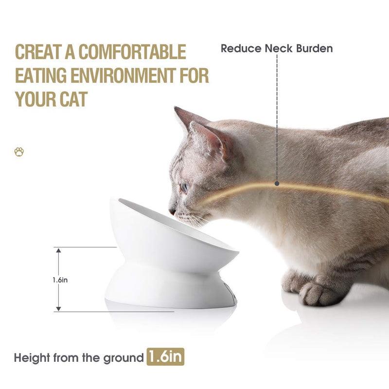 Sweejar Ceramic Raised Cat Bowls, Slanted Cat Dish Food or Water Bowls, Elevated Porcelain Pet Feeder Bowl Protect Cat's Spine, Stress Free, Backflow Prevention (White) 5 Inch White - PawsPlanet Australia