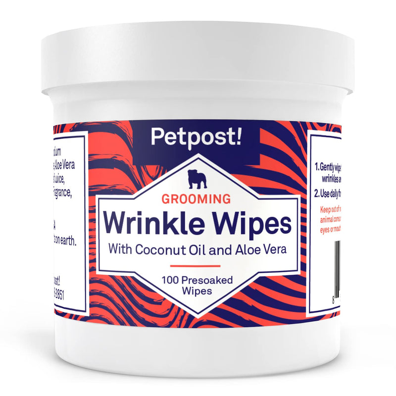 Petpost | Bulldog Wrinkle Wipes for Dogs - Cleans and Soothes Pug Wrinkles and Folds - Ultra Soft Cotton Pads in Coconut Oil Solution 100 ct. 100 ct.