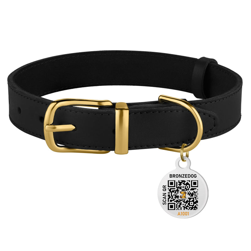 BRONZEDOG Leather Dog Collar with Metal Buckle Durable Basic Pet Collars for Small Medium Large Dogs (19-21 Inch (Pack of 1), Black & Gold Buckle) 19-21 inch - PawsPlanet Australia